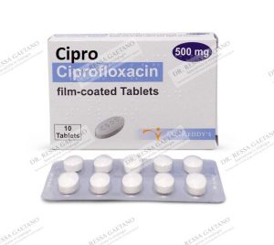 Confezione di ciprofloxacina con il blister delle compresse rivestite
