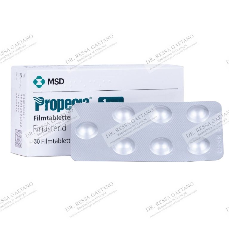 Confezione di Propecia con il blister delle compresse di finasteride